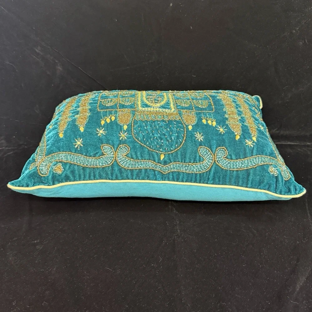 Vintage Bead Embroidered Taj Mahal Pillow Cover (Includes Pillow Insert)